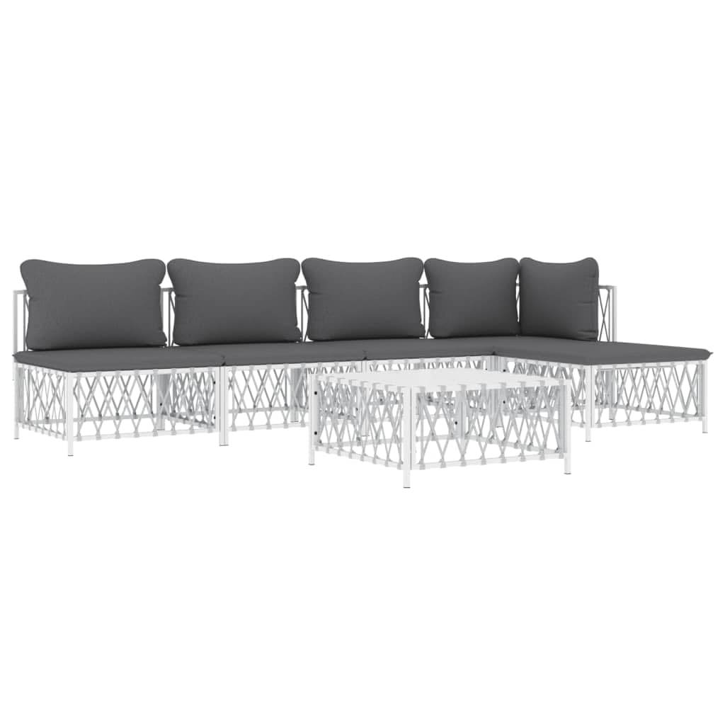 vidaXL 6 Piece Patio Lounge Set with Steel Frame, White Woven Fabric Construction, Modular Design, and Thick Cushions for Comfort and Durability