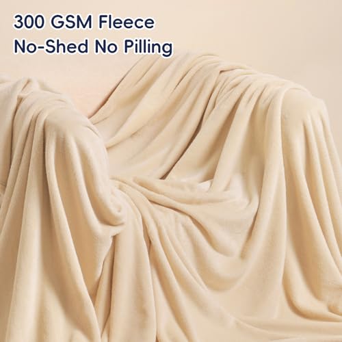 Phf Ultra Soft Fleece Blanket King Size, No Shed No Pilling Luxury Plush Cozy 300Gsm Lightweight Blanket For Bed, Couch, Chair, Sofa Suitable For All Season, 108' X 90', Beige