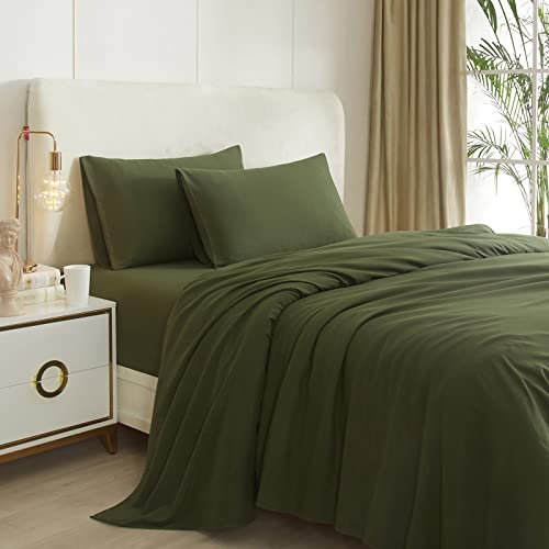 Army Green Sheets King 4 Piece Bed Sheets,15 Inch Deep Pocket,Luxury Soft King Sheet & Pillowcase Set,Easy Fit Fitted Sheets Kin