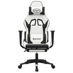 vidaXL Faux Leather Gaming Chair with Adjustable Backrest and Footrest, 360-degree Swivel Design, Easy to Assemble, White and Black