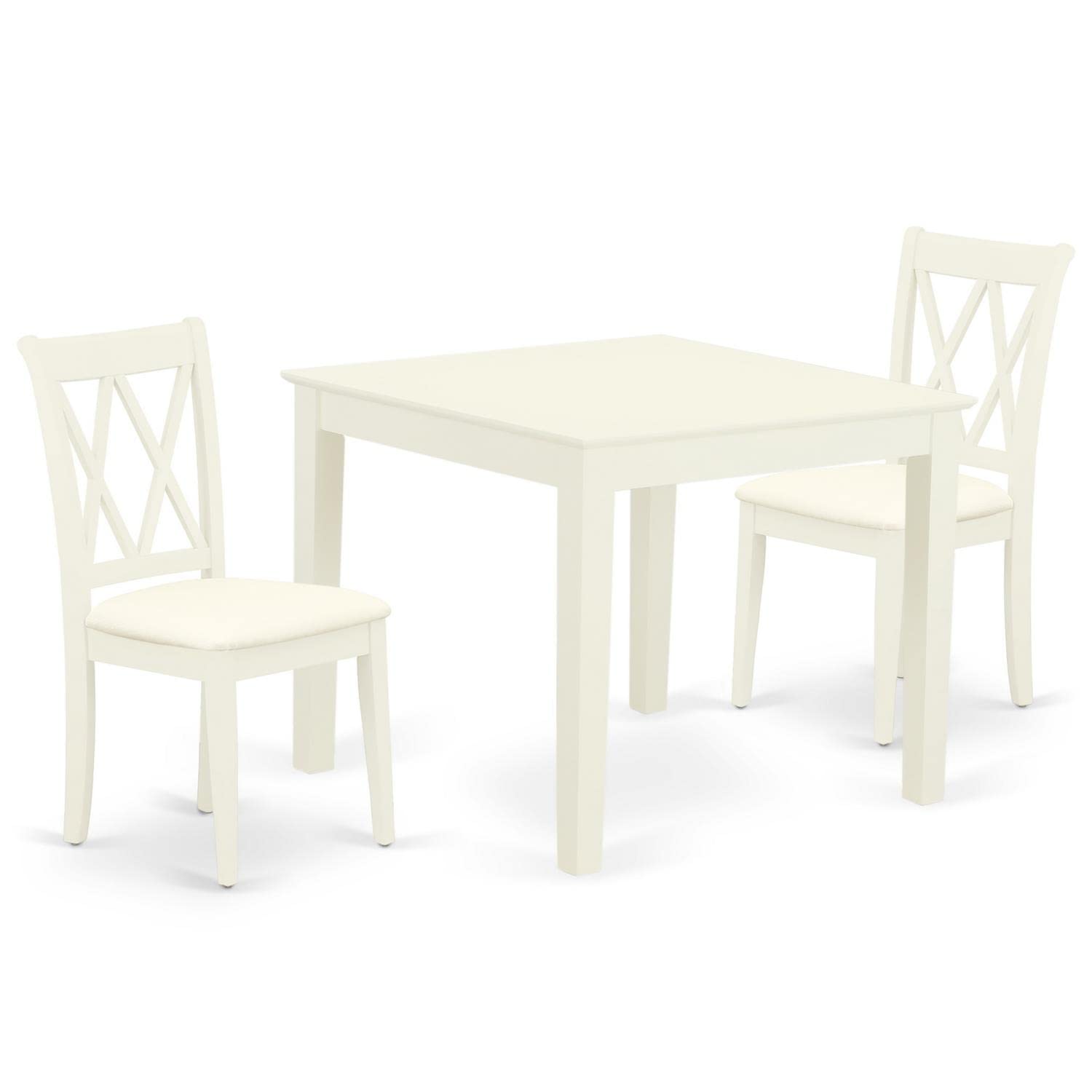 East West Furniture Oxcl3-Lwh-C 3 Piece Dining Room Table Set Contains A Square Kitchen Table And 2 Linen Fabric Upholstered Dining Chairs, 36X36 Inch, Linen White
