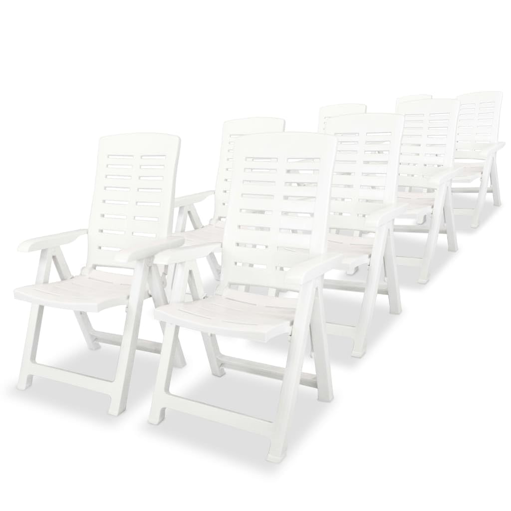 vidaXL 9 Piece Patio Dining Set Yard Furniture Set Courtyard Table and Chair Reclining Chair Garden Outdoor Chair Foldable Plastic White