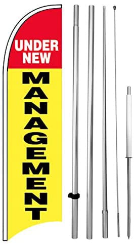 Under New Management Windless Swooper Flag 15Ft Tall Pole Kit Feather Banner Sign Yb-H