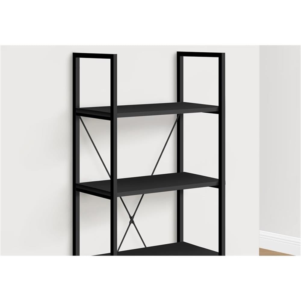 Monarch Specialties I 7802 Bookshelf, Bookcase, 4 Tier, 48' H, Office, Bedroom, Metal, Laminate, Black, Contemporary, Modern