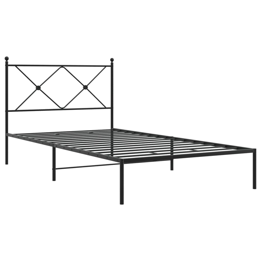 vidaXL Metal Bed Frame with Headboard - Black Powder-Coated Steel, 39.4&quot;x78.7&quot; Mattress Support, Bedroom Furniture for Modern Decor