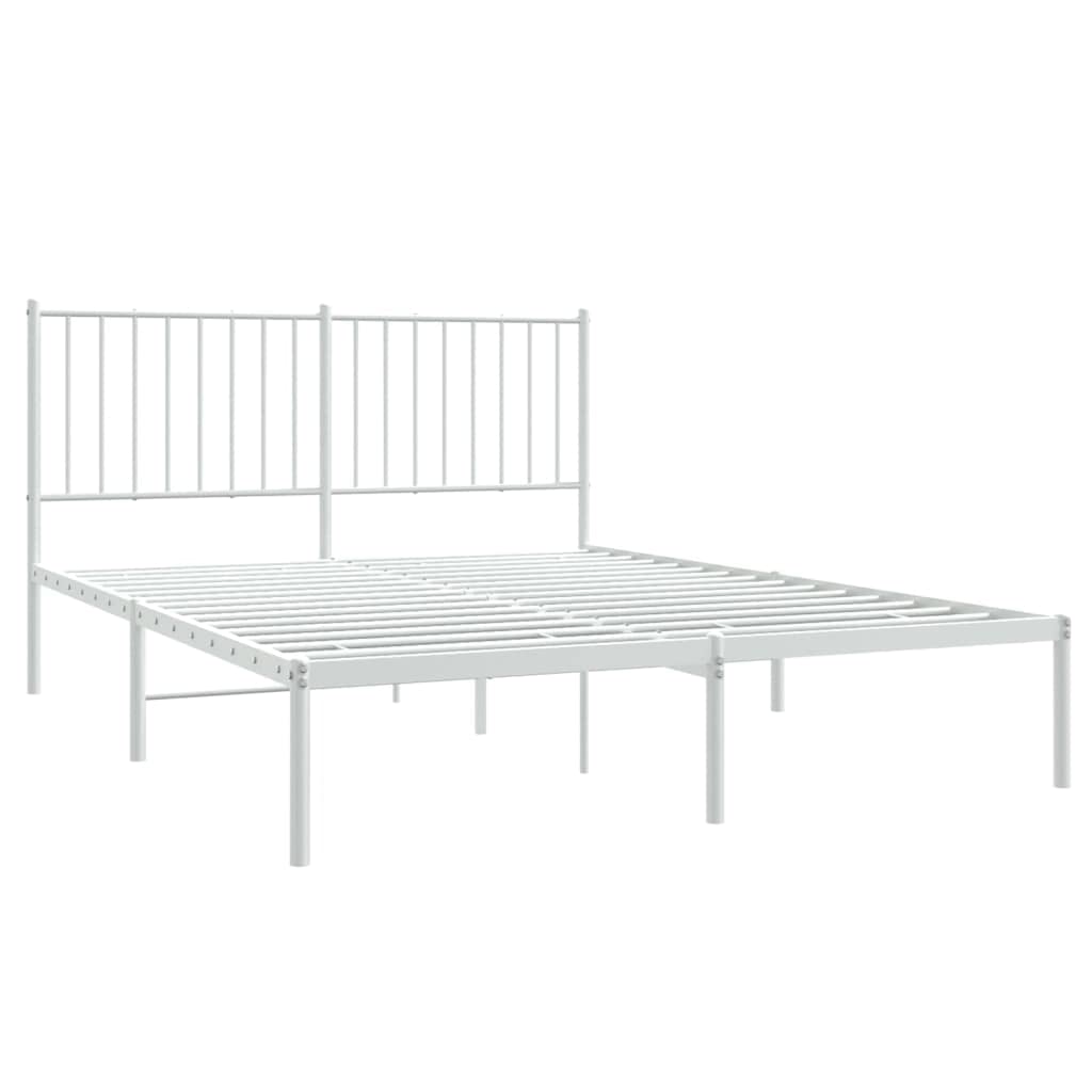 vidaXL 12-Inch White Metal Full Bed Frame with Headboard, Heavy-Duty Construction with Under-Bed Storage for Modern Bedroom, No Box Spring Needed & Easy Assembly, No Mattress