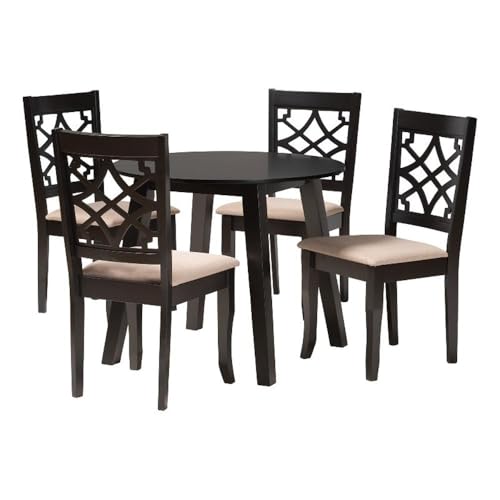 Baxton Studio Thea Modern Beige Fabric And Dark Brown Finished Wood 5-Piece Dining Set