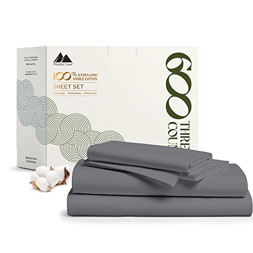 Mayfair Linen Cotton Sheets 600 Thread Count - Egyptian Cotton Quality Twin Size Bedsheets - Deep Pocket Bedding Sheets & Pillow