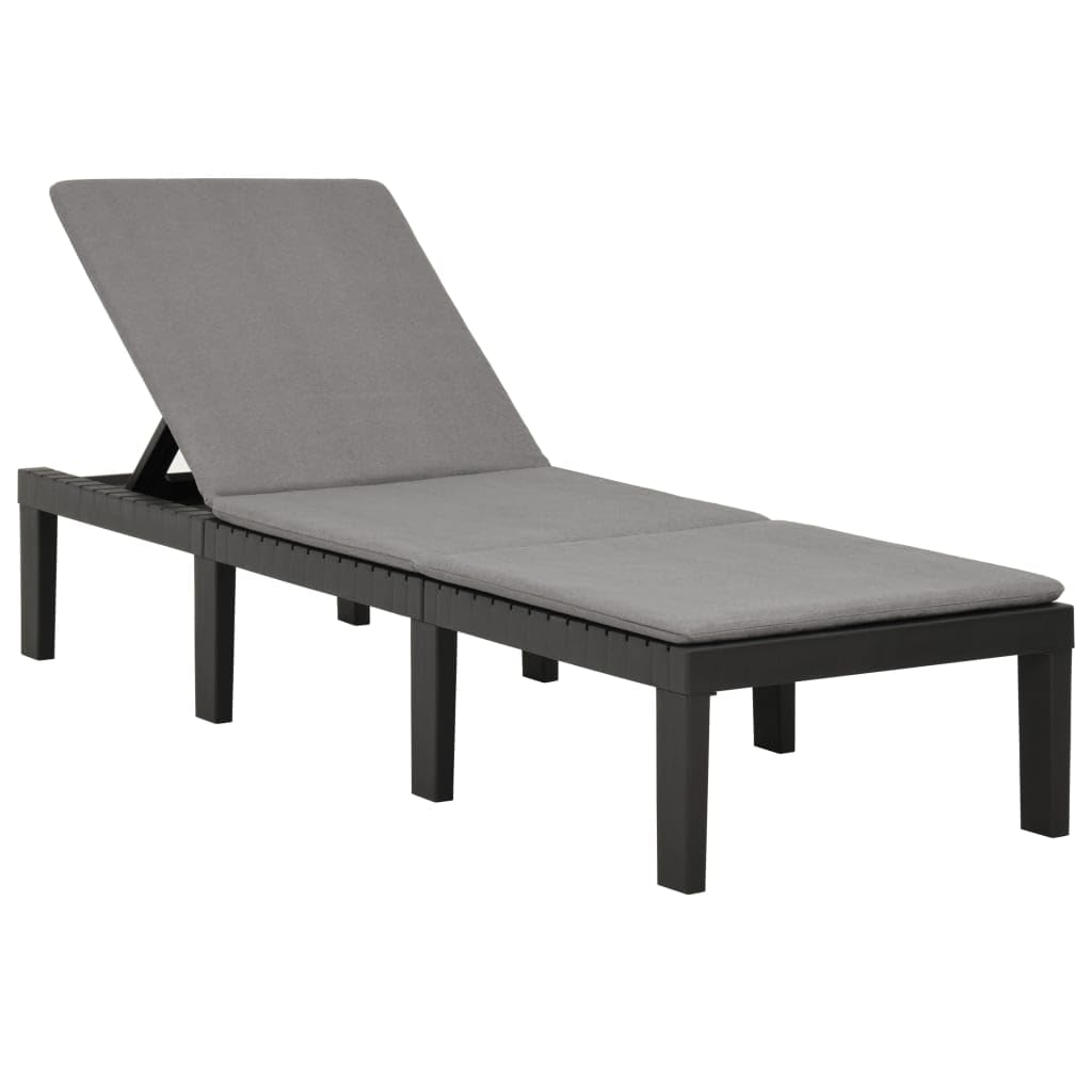 vidaXL Modern Anthracite Sun Lounger with Cushion - Lightweight Plastic Garden Lounger with Adjustable Backrest