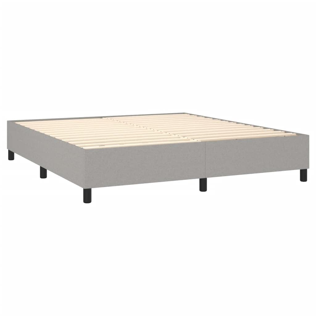 vidaXL King Size Box Spring Bed Frame in Light Gray - Fabric, Plywood, and Engineered Wood Construction Mattress Compatibility - 76&quot;x79.9&quot;
