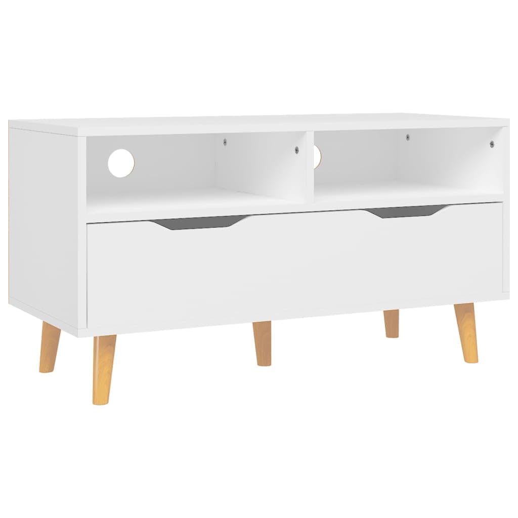 vidaXL TV Stand in White - Sturdy and Durable Engineered Wood with Spacious Storage - 35.4&quot;x15.7&quot;x19.1&quot; - Scandinavian Style Enjoyable Viewing