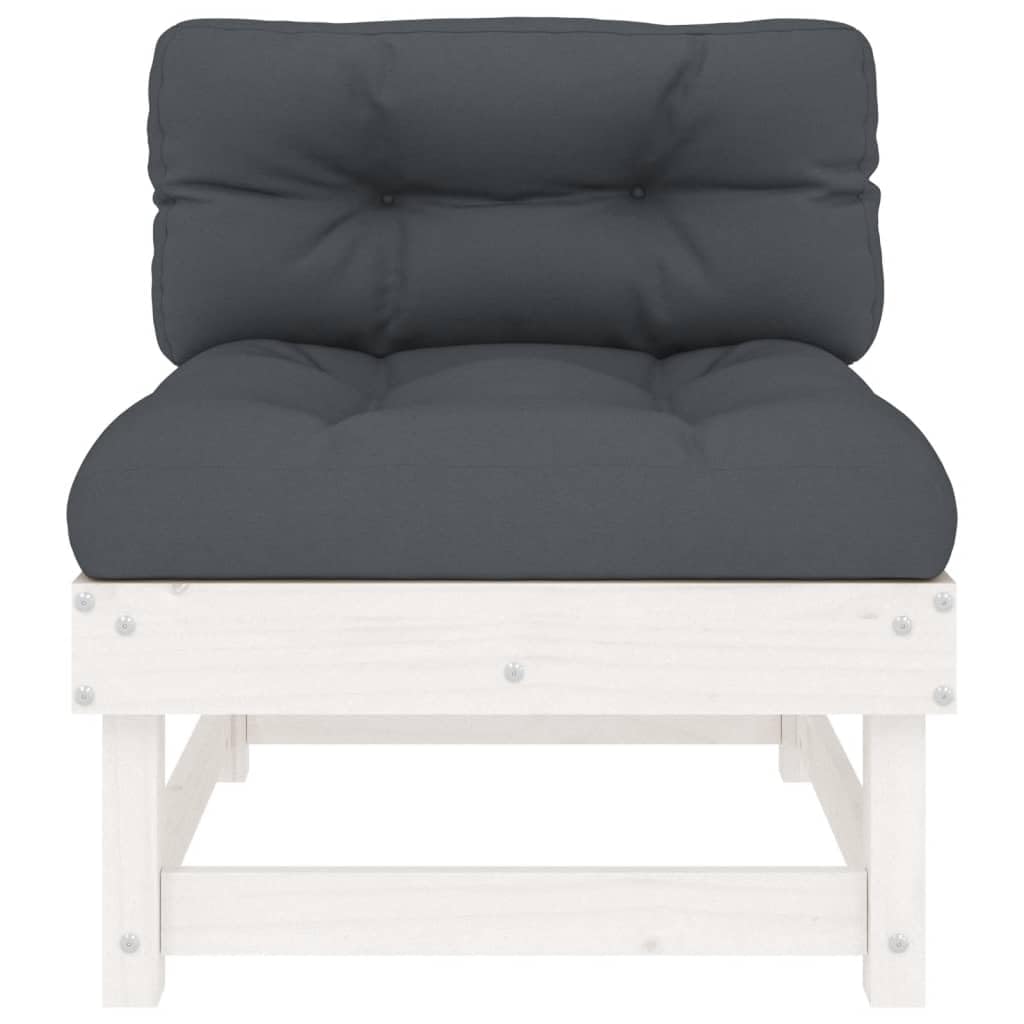 vidaXL Solid Wood Pine Middle Sofa - White | Sturdy Outdoor Furniture with Thickly Padded Cushions | Versatile Modular Design | Ideal for Garden, Patio and Terrace