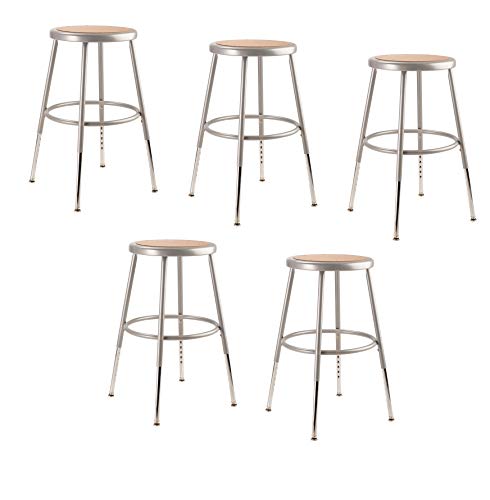 (5 Pack) National Public Seating 19&quot;-27&quot; Adjustable Height Heavy Duty Steel Stool, Grey, 6218H-CN