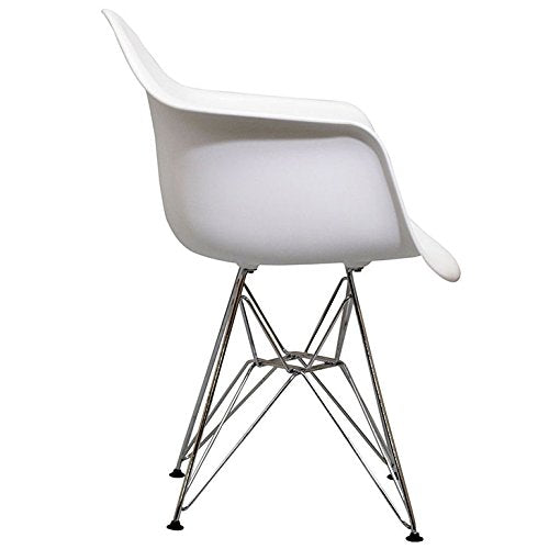 Modway Paris Modern Steel Metal Dining Armchair In White Finish