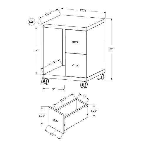 Monarch Specialties 7004, Printer Cart, Rolling File, Mobile, Storage, Work, Laminate, Brown, Contemporary, Modern Office Cabinet-Espresso 2 Drawer On Castors, 17.75' L x 17.75' W x 23' H, Cappuccino
