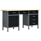 vidaXL Workbench, Work Station with Drawers and Door, Work Table, Tool Bench for Garage Utility Room Stockroom DIY Workshop, Heavy Duty Steel