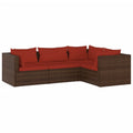 vidaXL Outdoor Patio Lounge Set - 4 Piece Comfortable, Modifiable, and Durable with Cushions - Poly Rattan in Brown