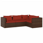 vidaXL Outdoor Patio Lounge Set - 4 Piece Comfortable, Modifiable, and Durable with Cushions - Poly Rattan in Brown