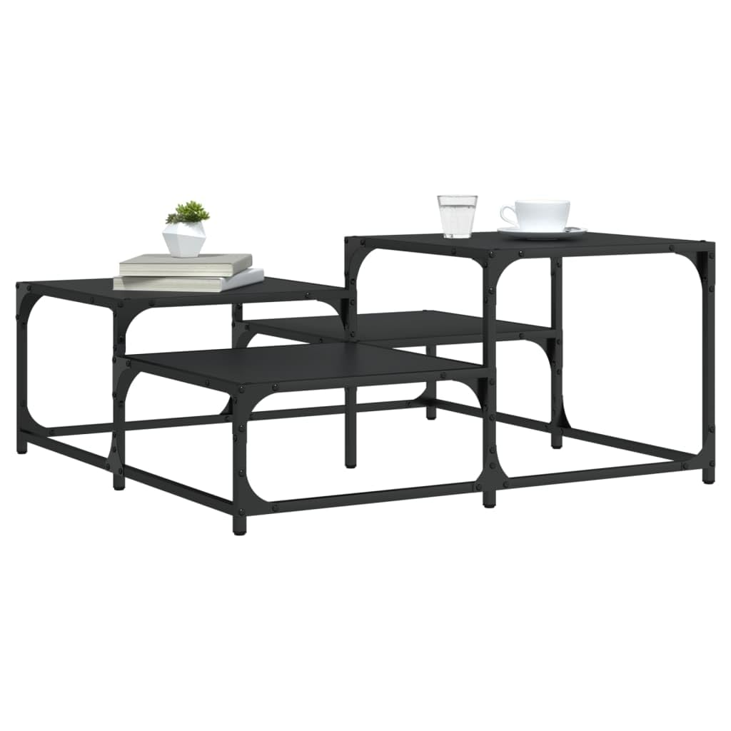 vidaXL Black Engineered Wood Coffee Table - Contemporary Sofa Center Desk with Metal Frame, Multi-Level Display Surface, Adjustable Feet, 34.4"x34.4"x15.7"