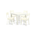 East West Furniture OXAD5-LWH-LC 5 Piece Kitchen Table Set for 4 Includes a Square Dining Room Table and 4 Faux Leather Upholstered Dining Chairs, 36x36 Inch, Linen White