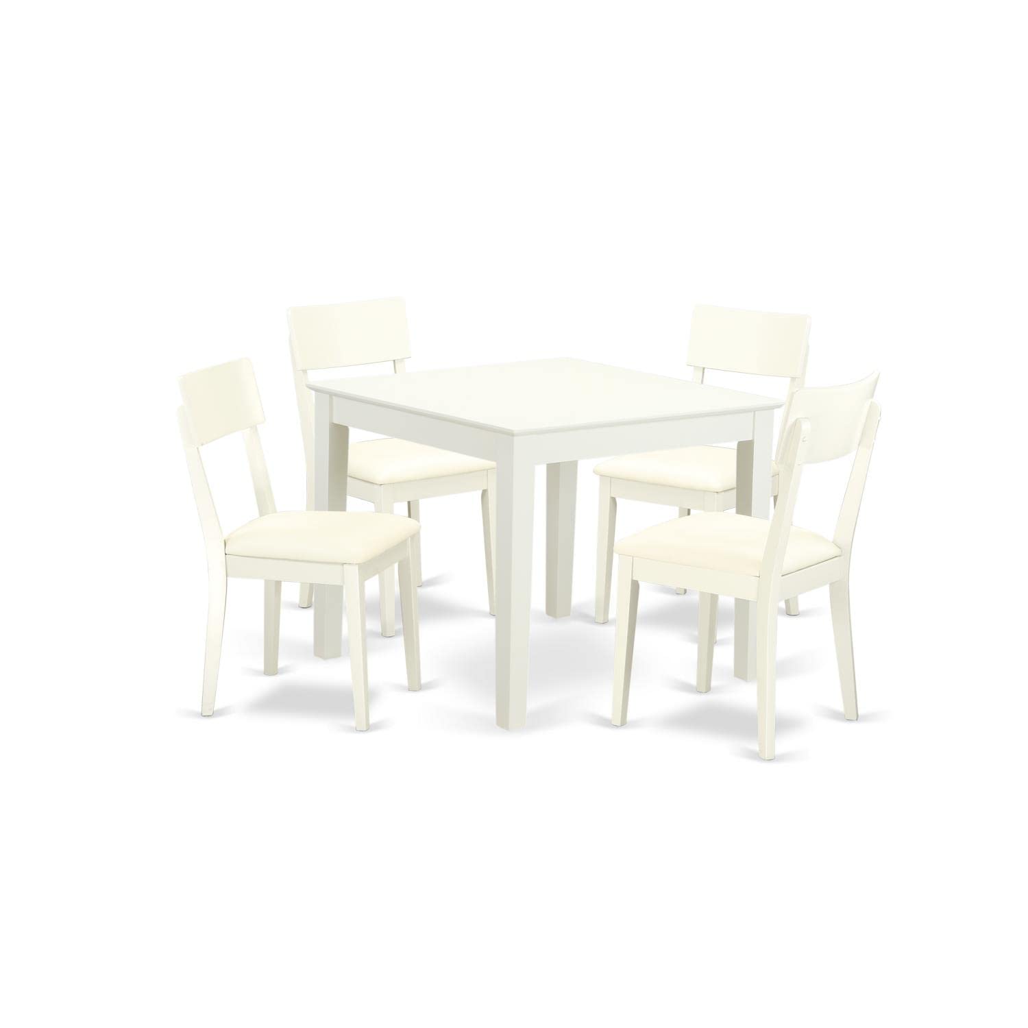 East West Furniture OXAD5-LWH-LC 5 Piece Kitchen Table Set for 4 Includes a Square Dining Room Table and 4 Faux Leather Upholstered Dining Chairs, 36x36 Inch, Linen White