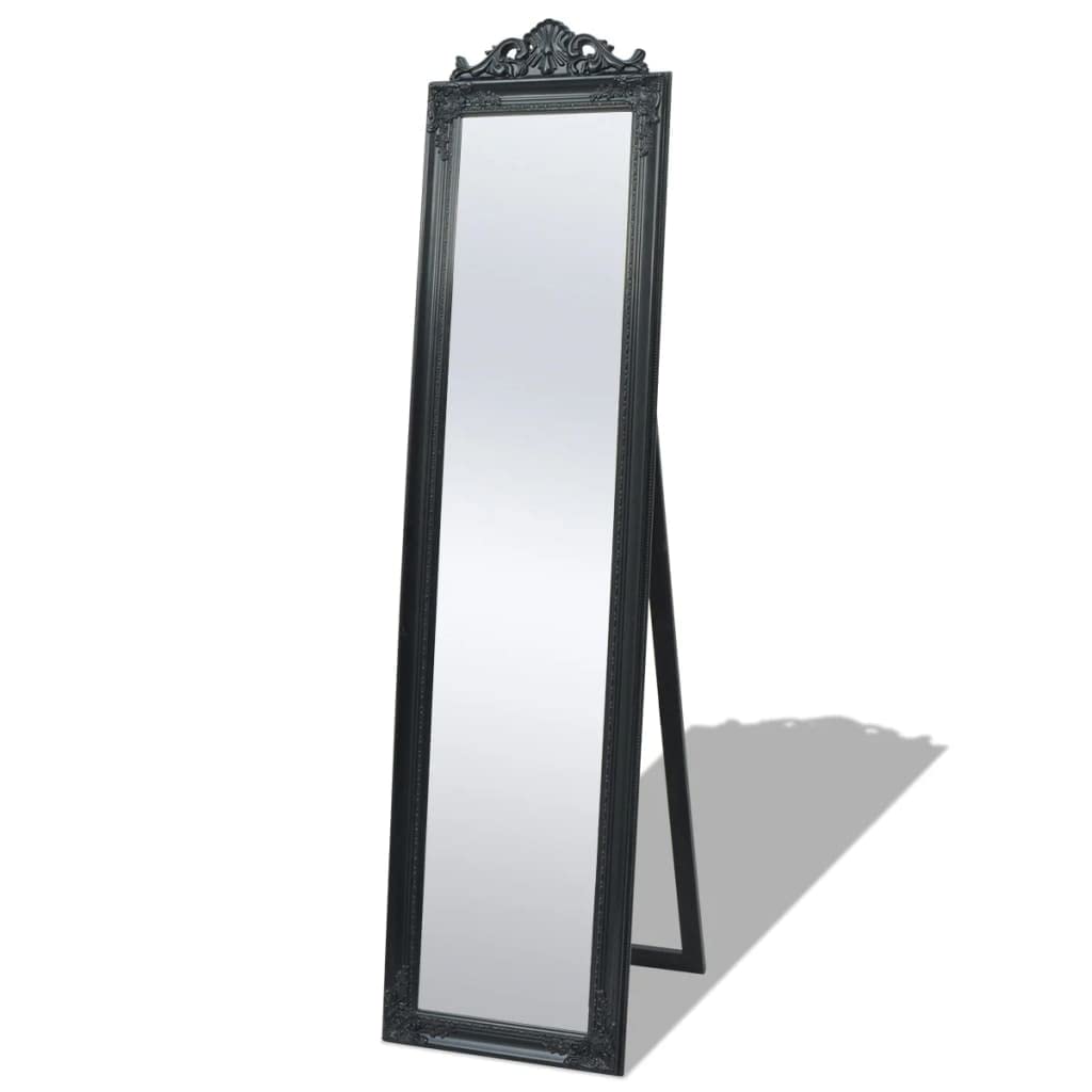 vidaXL Free Standing Full-Length Mirror with Baroque Style Wooden Frame in Black - 15.7&quot;x63&quot;