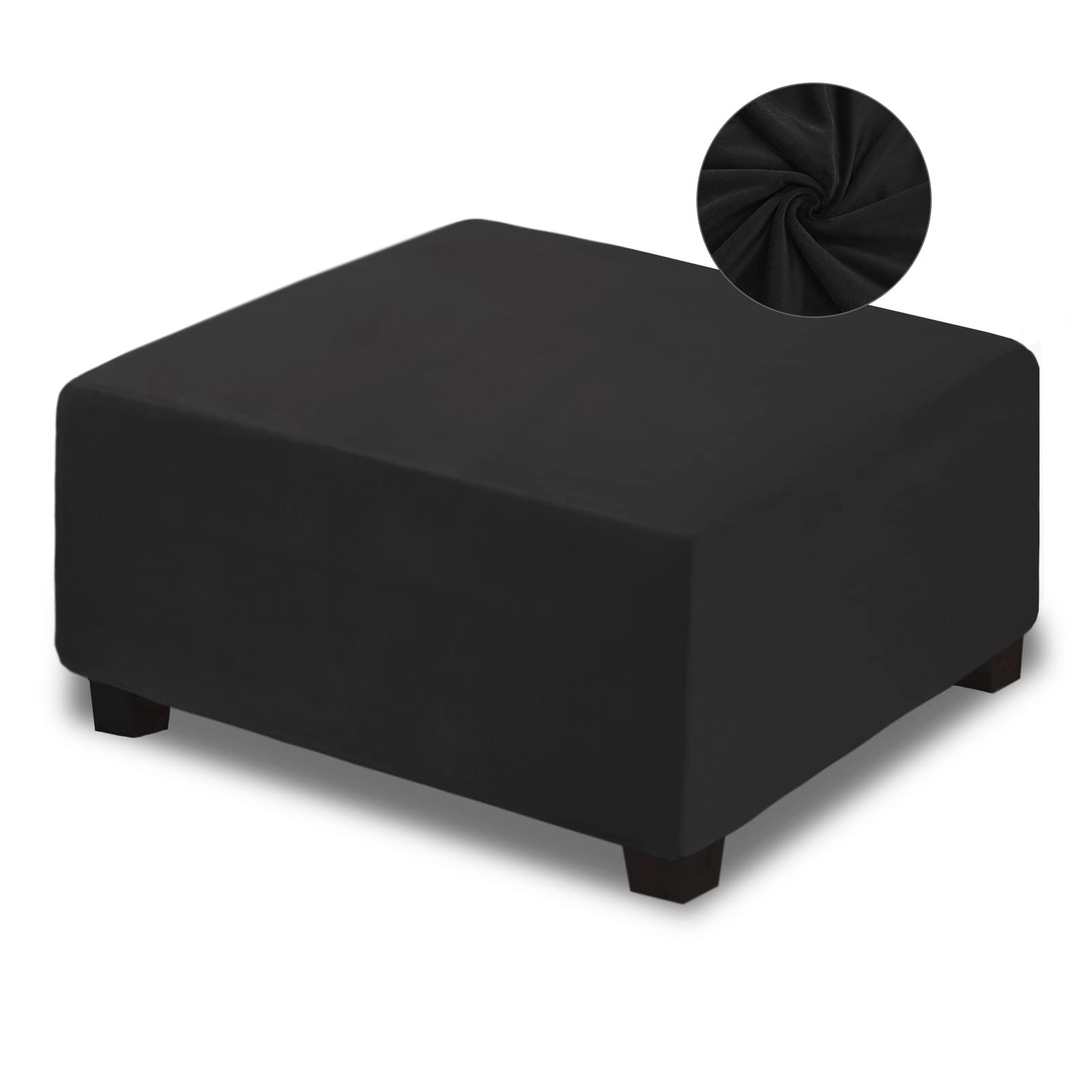 NeColorLife Square Ottoman Cover Velvet Storage Ottoman Slipcover Thick Stretchable Footrest Stool Covers with Elastic Band for 