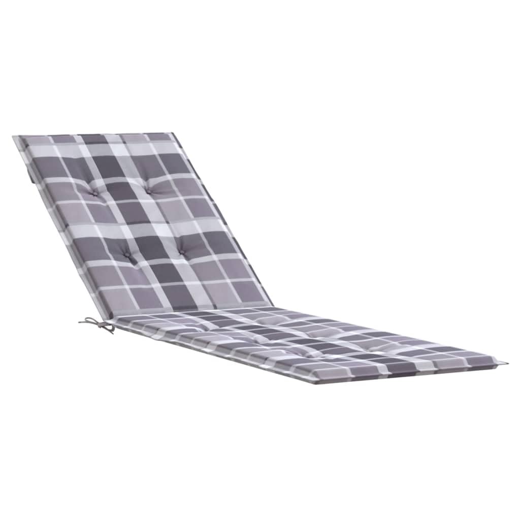 vidaXL Comfortable Deck Chair Cushion in Gray Check Pattern, Water- Oxford Fabric Material, Soft Foam Fiber Filling, Non-Slip De