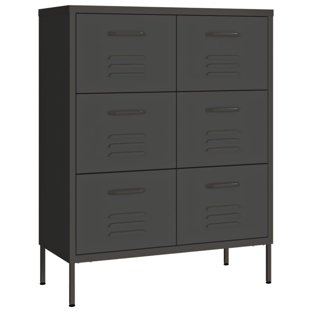 vidaXL Anthracite Drawer Cabinet - Industrial-Style Steel Storage Unit with 6 Drawers, Fully Extendable - Compact and Easy to Clean – 31.5"x13.8"x40"