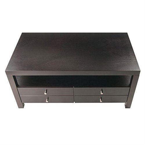 Ergode Wood Stafford Coffee Table | Oyster Gray Finish | Slatted Side Panels | Full-Size Drawer | Lower Shelf | Solid & Composite Wood (92643-VV)