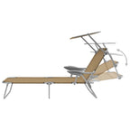 vidaXL Folding Sun Lounger, Folding Sunlounger with Adjustable Backrest, Sunbed with Canopy, Pool Lounge Chair for Outdoor Porch, Steel Taupe