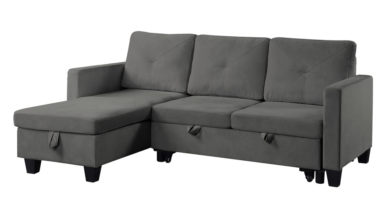 Lilola Home Nova 82.5&quot; W Dark Gray Velvet Reversible Sleeper Sectional Sofa with Storage Chaise
