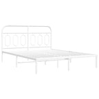 vidaXL Double Bed Frame with Headboard - Robust Metal Construction, Ample Storage, Modern Design - White, 59.1"x78.7"