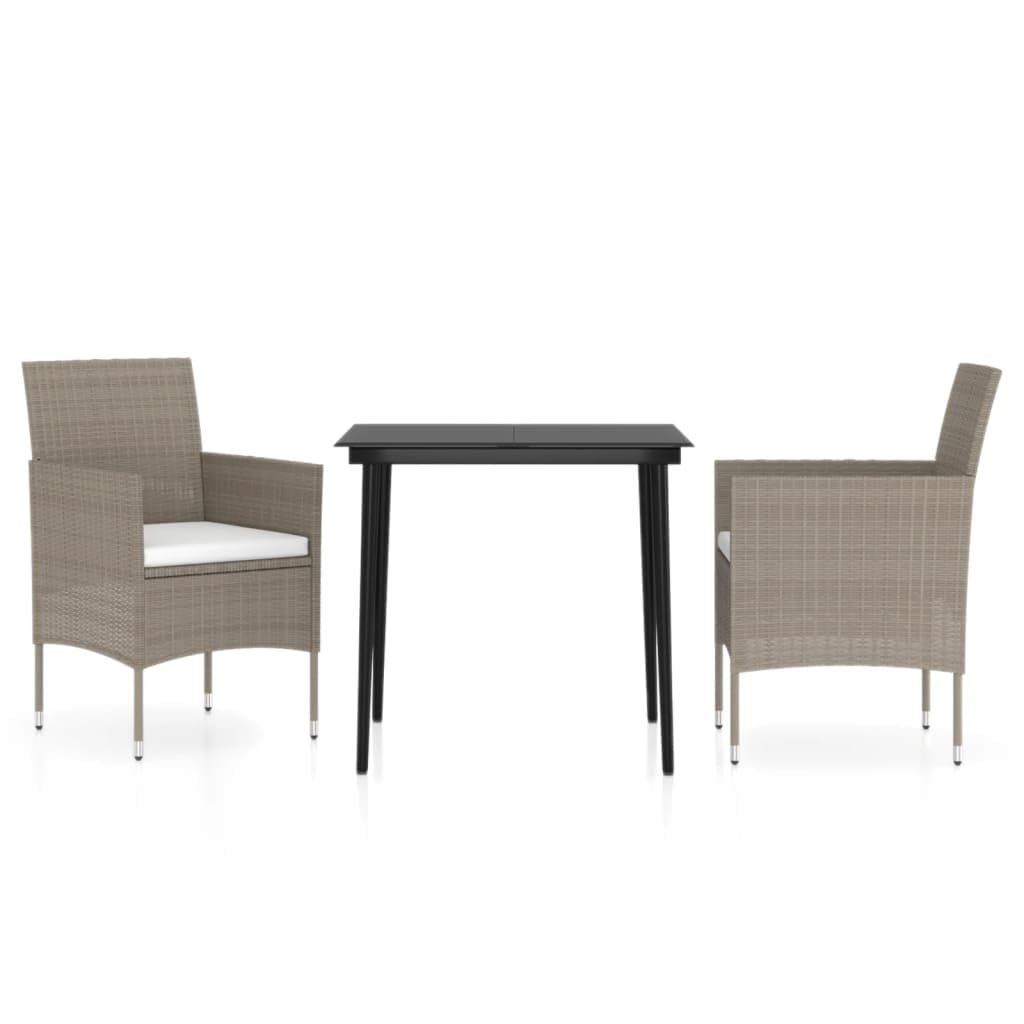 vidaXL Patio Dining Set 3 Piece with Cushions Garden Outdoor Lawn Yard Terrace Balcony Table and Chair Seat Seating Furniture Beige and Black