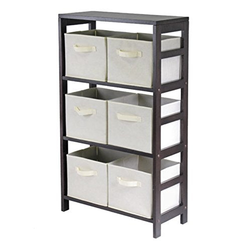 Ergode Wood Omaha Storage Rack | 2 Foldable Baskets | Black Finish | Sturdy Shelves | Easy Assembly | Ideal for Organizing Any Room | (92851-VV)