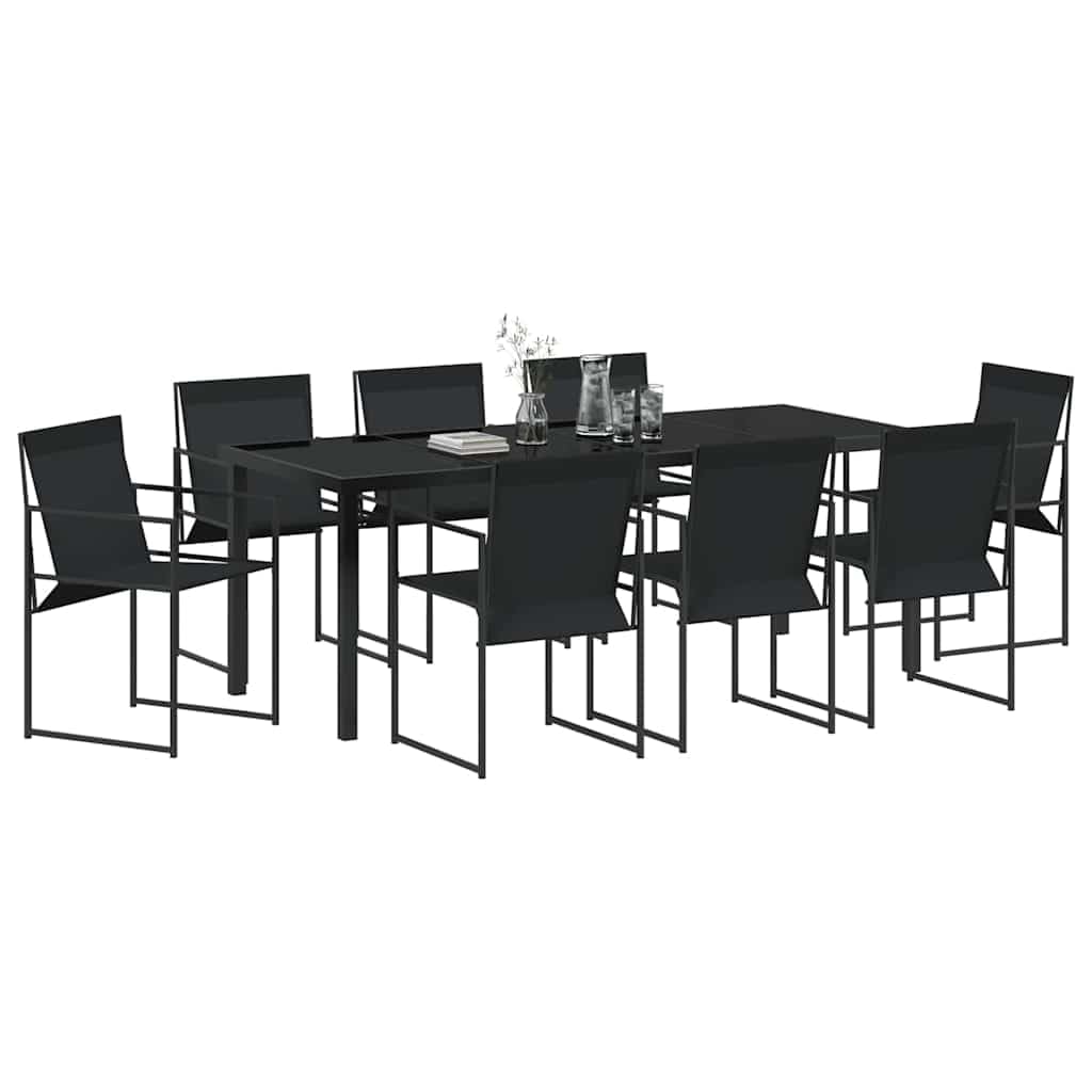 vidaXL Garden Dining Set 9 pcs Black Textilene and Steel