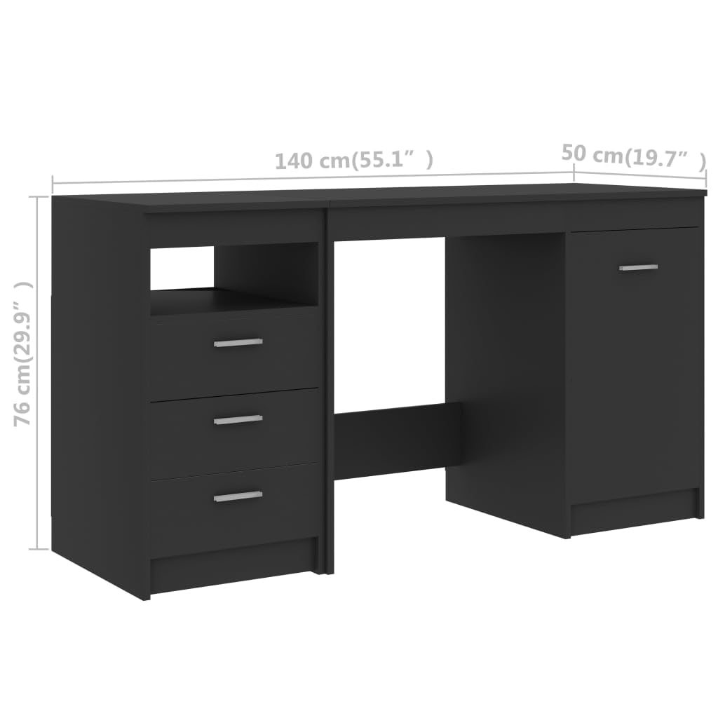 vidaXL Desk, Computer Desk with Storage Cabinet, Home Office Desk, Workstation for Living Room Bedroom, Modern Style, Gray Engineered Wood