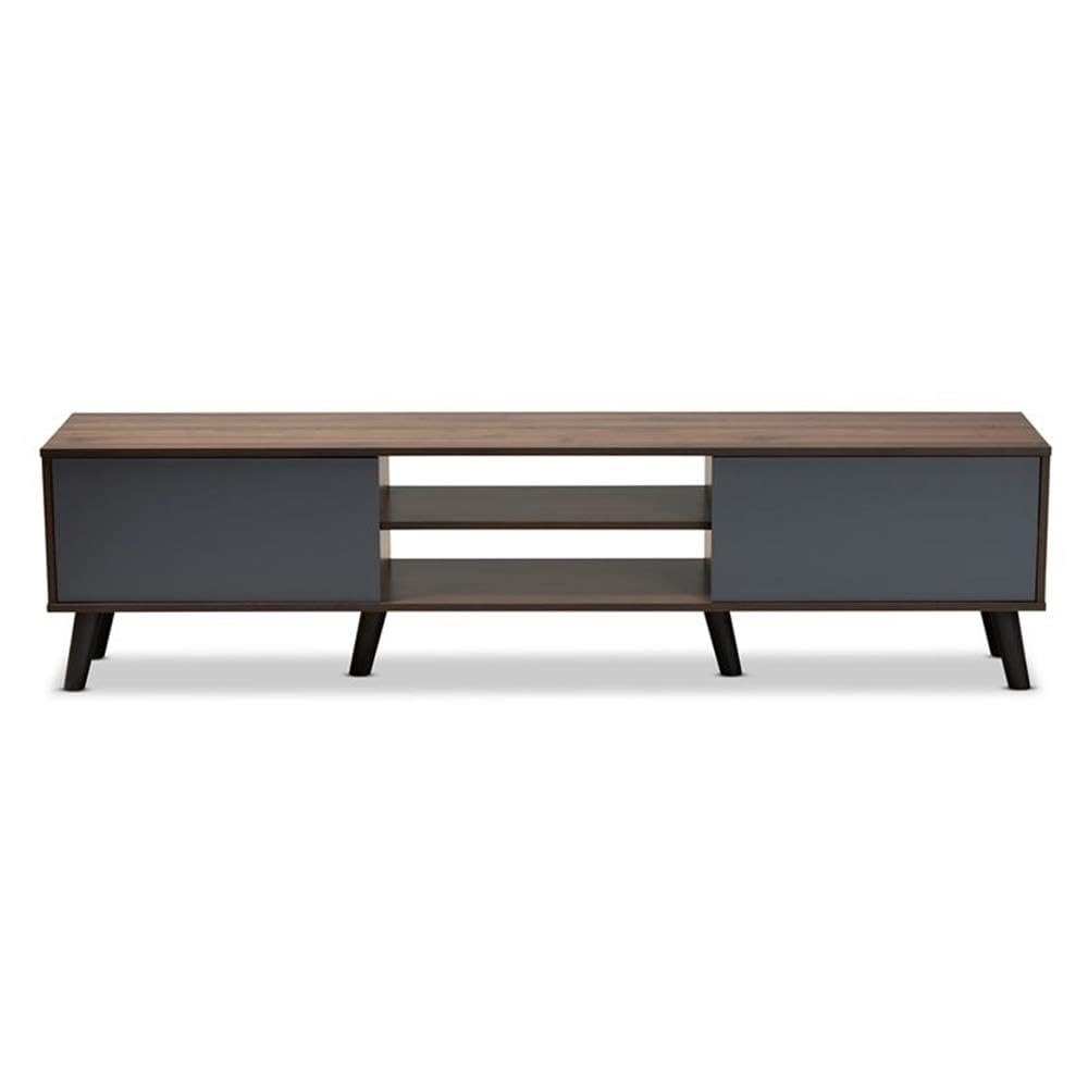 Baxton Studio Clapton Modern and Contemporary Multi-Tone Grey and Walnut Brown Finished Wood TV Stand