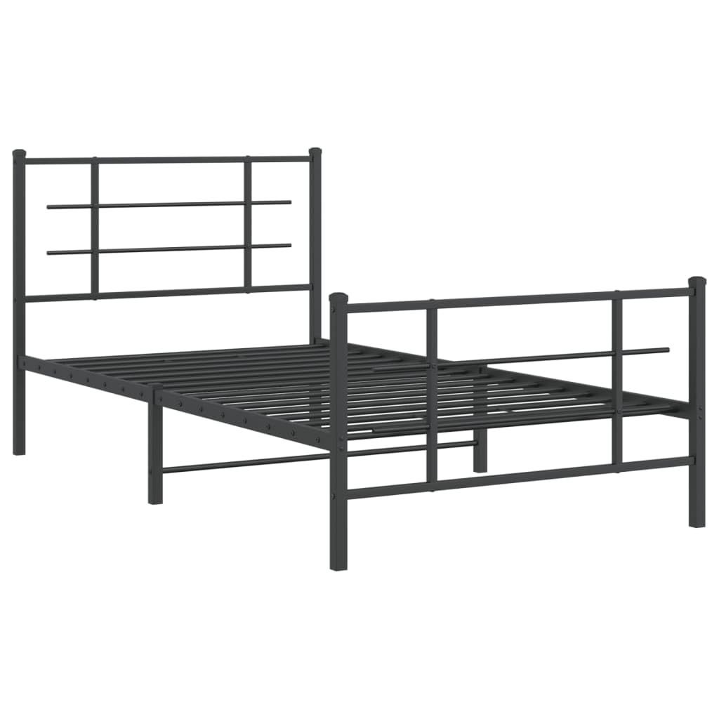 vidaXL Metal Single Bed Frame - Black Steel with Headboard/Footboard, Breathable Support Slats, Under-Bed Storage | 39.4"x78.7" Dimensions