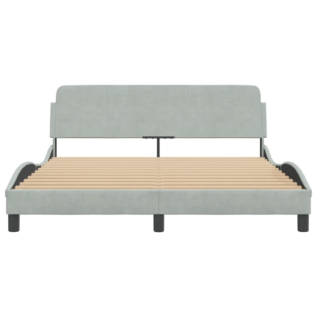 vidaXL Velvet Double Bed Frame - Light Gray 59.8"x79.9", Contemporary Waved Design with Plywood Slats & Sturdy Legs, No Mattress