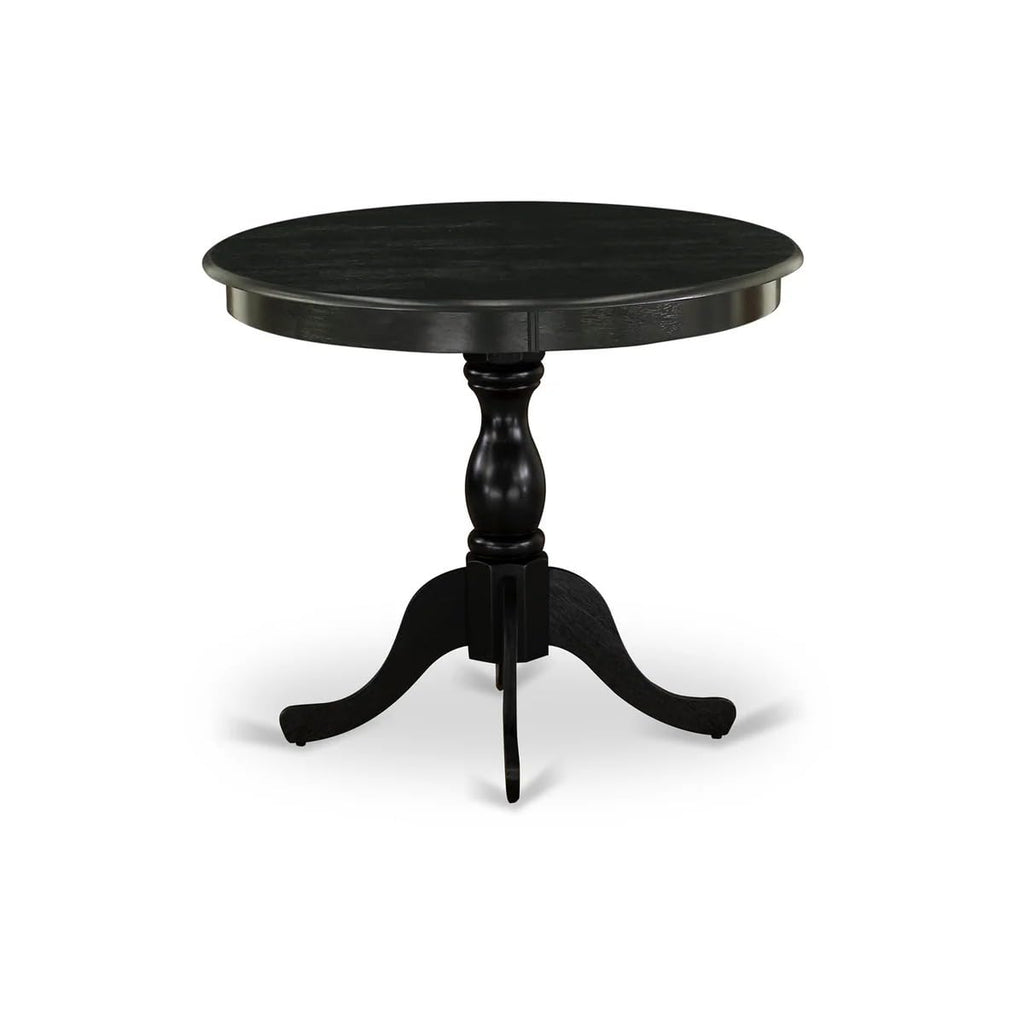 East West Furniture Anva5-Blk-W 5 Piece Modern Dining Table Set Includes A Round Kitchen Table With Pedestal And 4 Dining Room Chairs, 36X36 Inch, Black