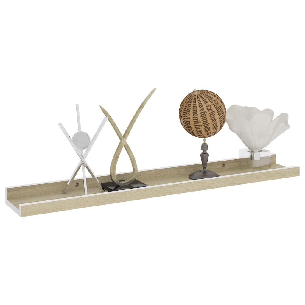 vidaXL Set of 2 Wall Shelves, Modern-Style Décor with Durable MDF Construction, 23.6"x3.5"x1.2", White and Sonoma Oak, Assembly Required