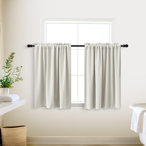 Koufall Cafe Curtains 18 X 24 Inch Length For Small Window Treatments Tiers Boho Blackout Curtains For Rv Camper Windows Kitchen,Sets Of 2 Panels,Cream Beige