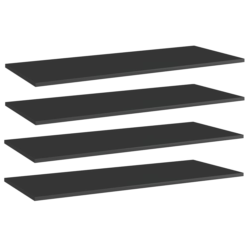 vidaXL High Gloss Black Bookshelf Boards - Set of 4-39.4&quot;x15.7&quot;x0.6&quot; - Quality Engineered Wood - Versatile and Easy to Clean