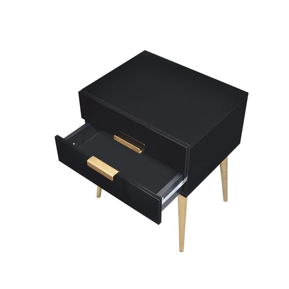 Acme Denvor Rectangular Wooden End Table in Black and Gold