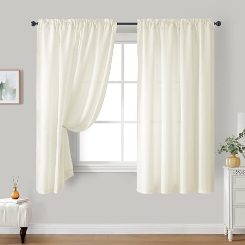 Homeideas Non-See-Through Cream Yellow Privacy Sheer Curtains 52 X 63 Inches Long 2 Panels Light Yellow Sheer Curtains Light Filtering Window Curtains Drapes For Bedroom Living Room