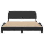 vidaXL Bed Frame with Headboard - Black/White Faux Leather, Full Size (53.9"x74.8") - Sturdy Legs, Plywood Slats, Waved Side Design