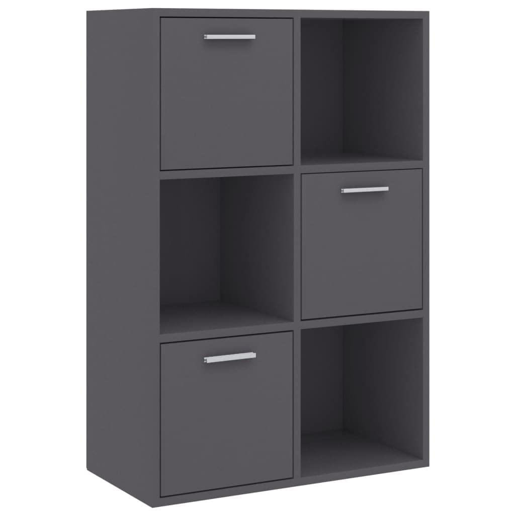 vidaXL Storage Cabinet, Storage Cabinet with 3 Doors Bookcase, Storage Shelf for Office, Freestanding Shelving Unit, Modern, Gray Engineered Wood