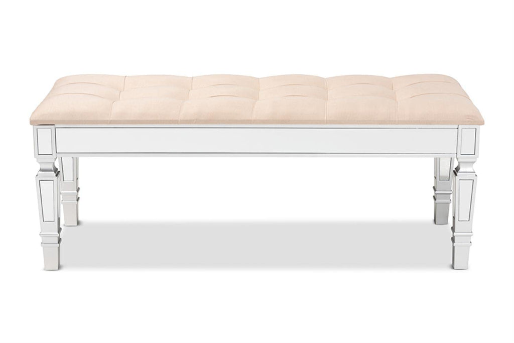 Baxton Studio Hedia Contemporary Glam and Luxe Beige Fabric Upholstered and Silver Finished Wood Accent Bench