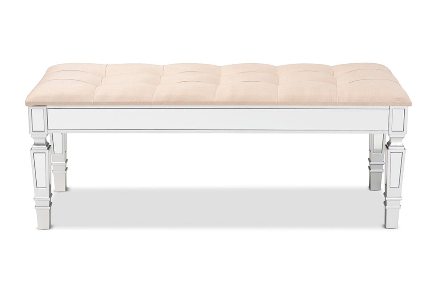 Baxton Studio Hedia Contemporary Glam and Luxe Beige Fabric Upholstered and Silver Finished Wood Accent Bench